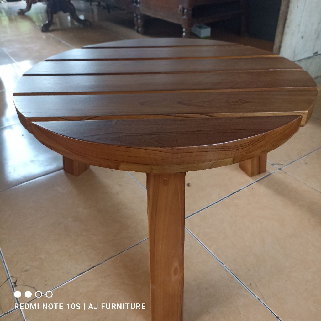 meja bundar kayu jati meja cafe tamu teras santai minimalis