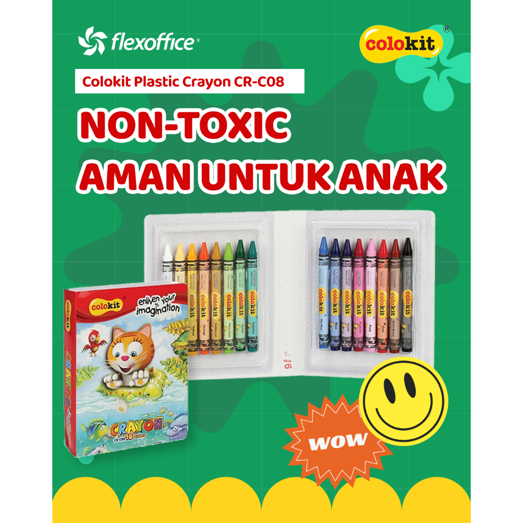

FlexOffice Colokit Krayon CR-C08 16 warna/Set aman untuk anak tidak mudah patah