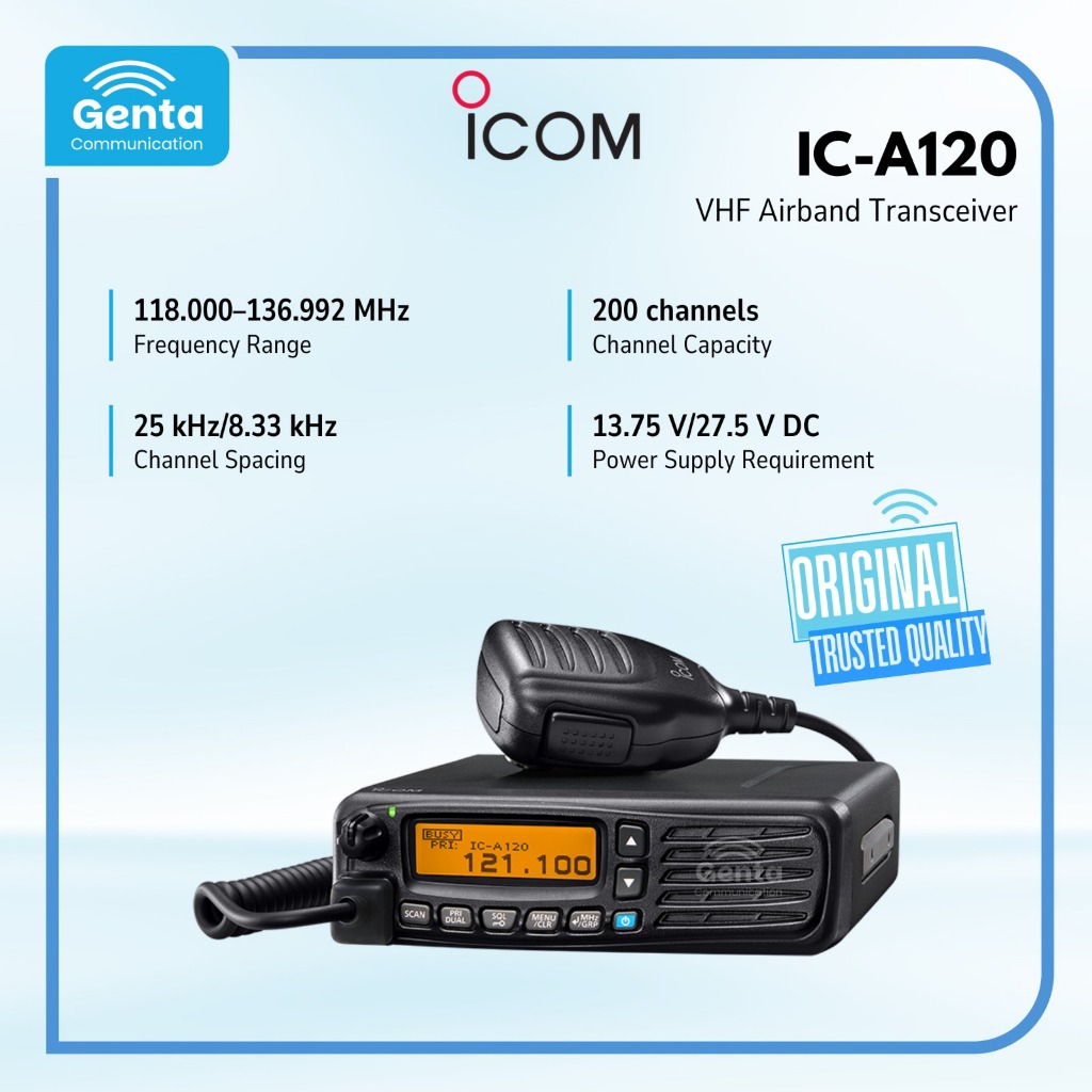 ORIGINAL ORI RADIO RIG ICOM IC-A120 IC A120 A-120 VHF AIRBAND RADIO ICOM IC-A120 Radio Penerbangan G