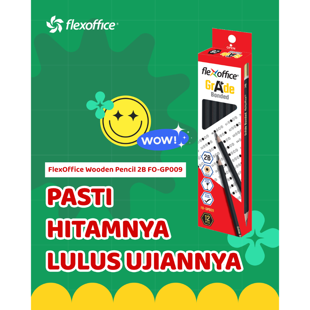 

FLEXOFFICE WOODEN PENCIL FO-GP009 2B pensil 2B ujian sekolah murud anak aman kesehatan