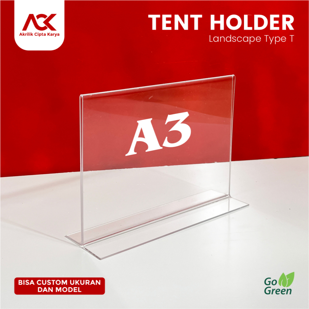 

Tempat Brosur Meja Akrilik A3 T Type / Acrylic Tent Card Holder A3 Landscape / A3 T Type 2 Sisi Landscape