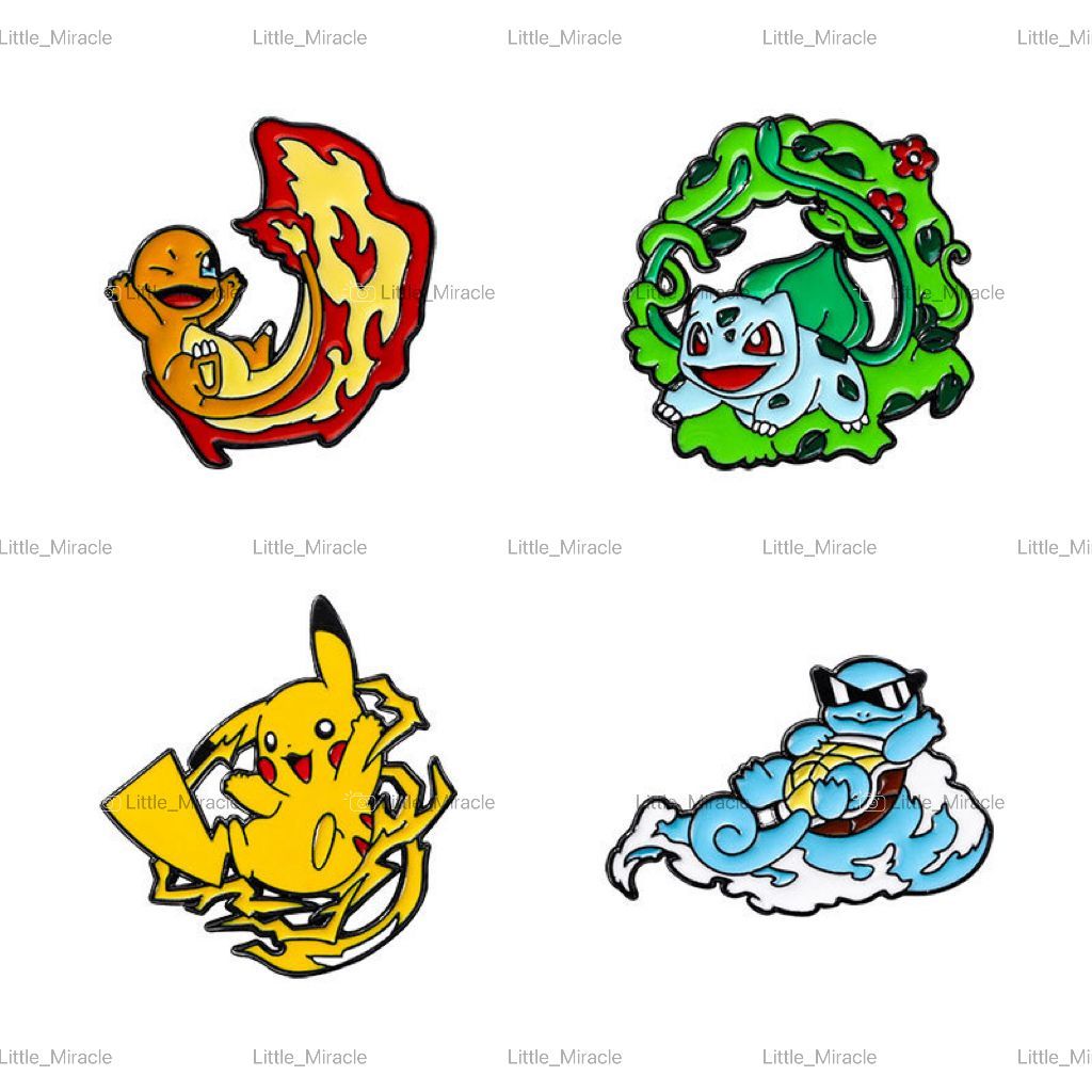 Little_Miracle Pin Bros Enamel Pokemon Desain Pikachu Squirtle Bulbasaur Charmander Miraidon Pin Tas