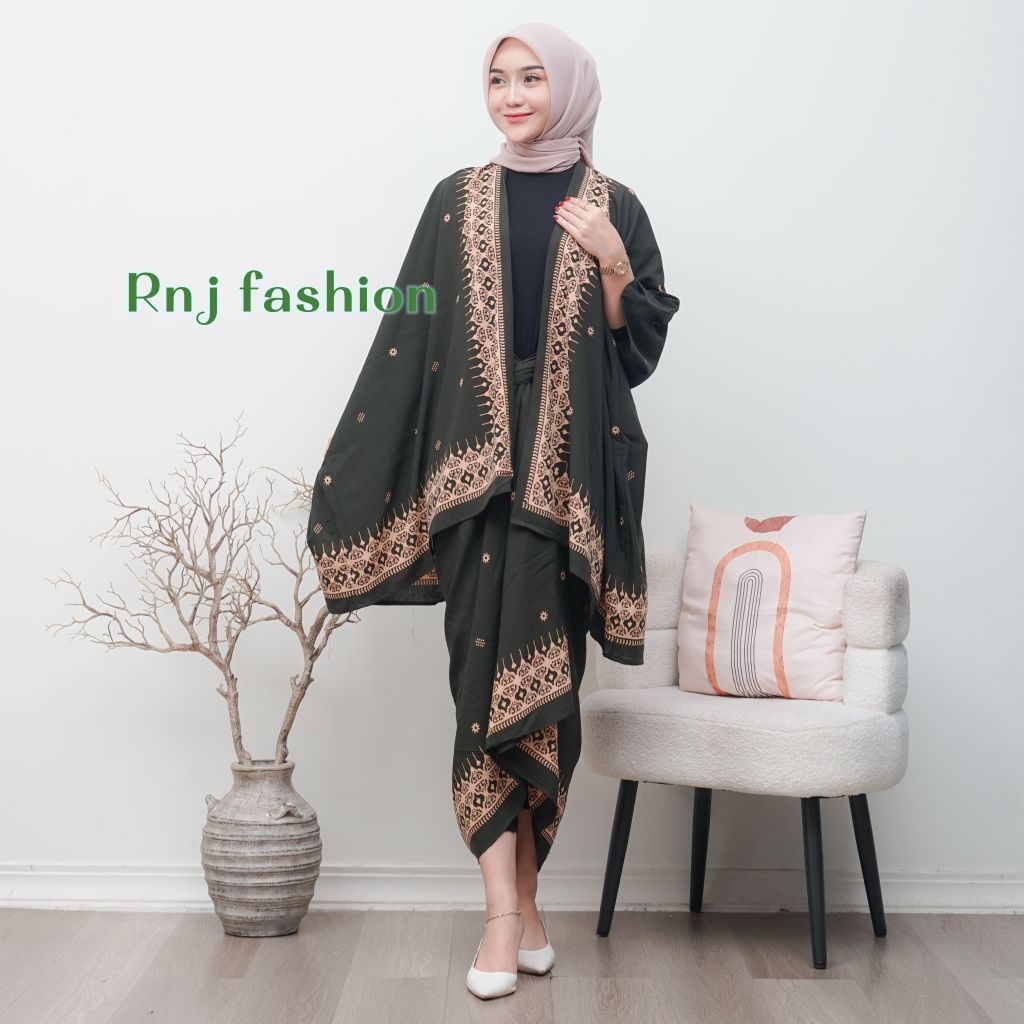 Setelan Cardigan Rok Lilit Baju Kondangan Outfit Kebaya Kekinian Batik ethnic Elsa