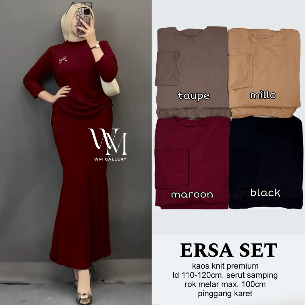 ERSA SET KAOS KNIT PREMIUM LD 110 120CM ROK SPAN PANJANG MELAR SETELAN WANITA SIMPLE ELEGAN