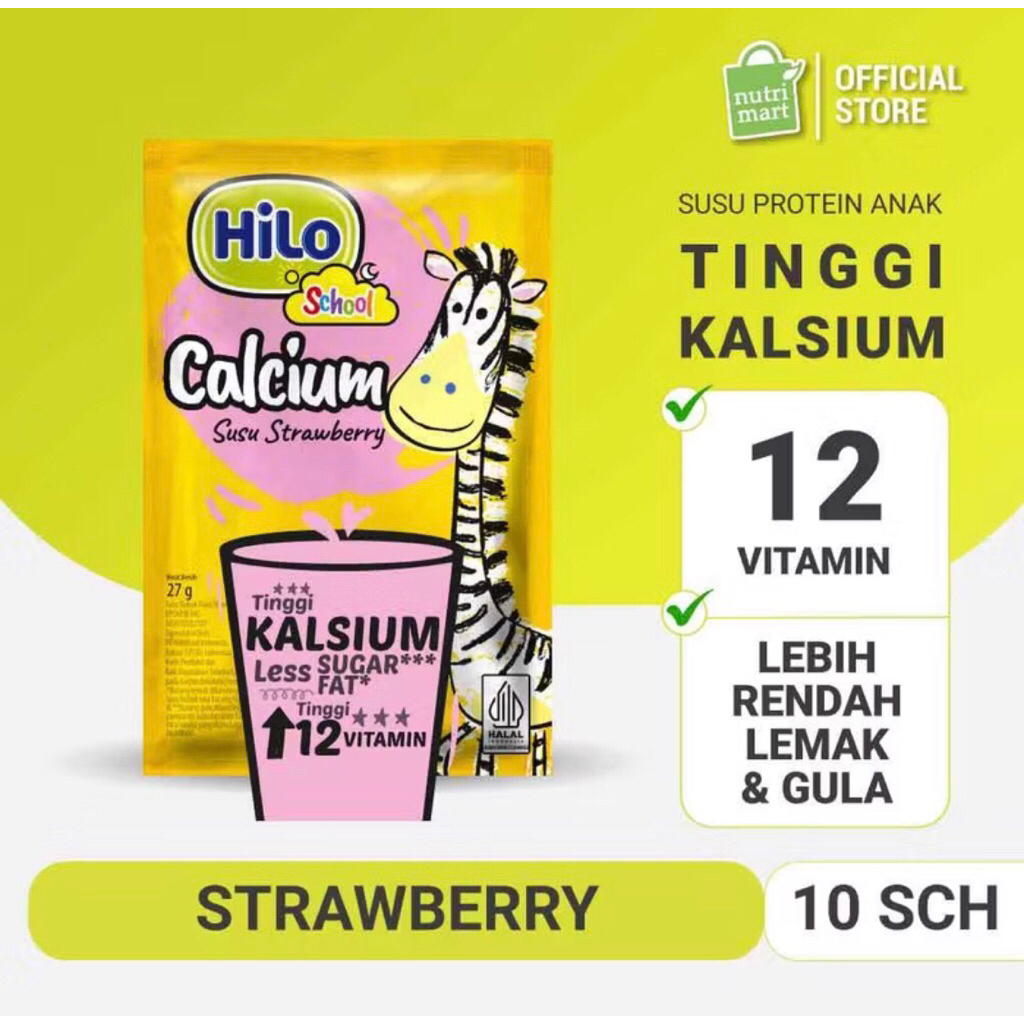 

HiLo School Susu Strawberry/Cokelat/Vanila 10 Sachet - Susu Tinggi Kalsium Lebih Rendah Gula