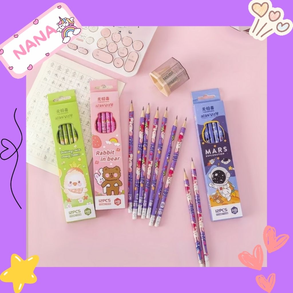 

PENCIL SET 12PCS MOTIF LUCU ESTETIK/ PENSIL SEKOLAH ALAT TULIS RT 101