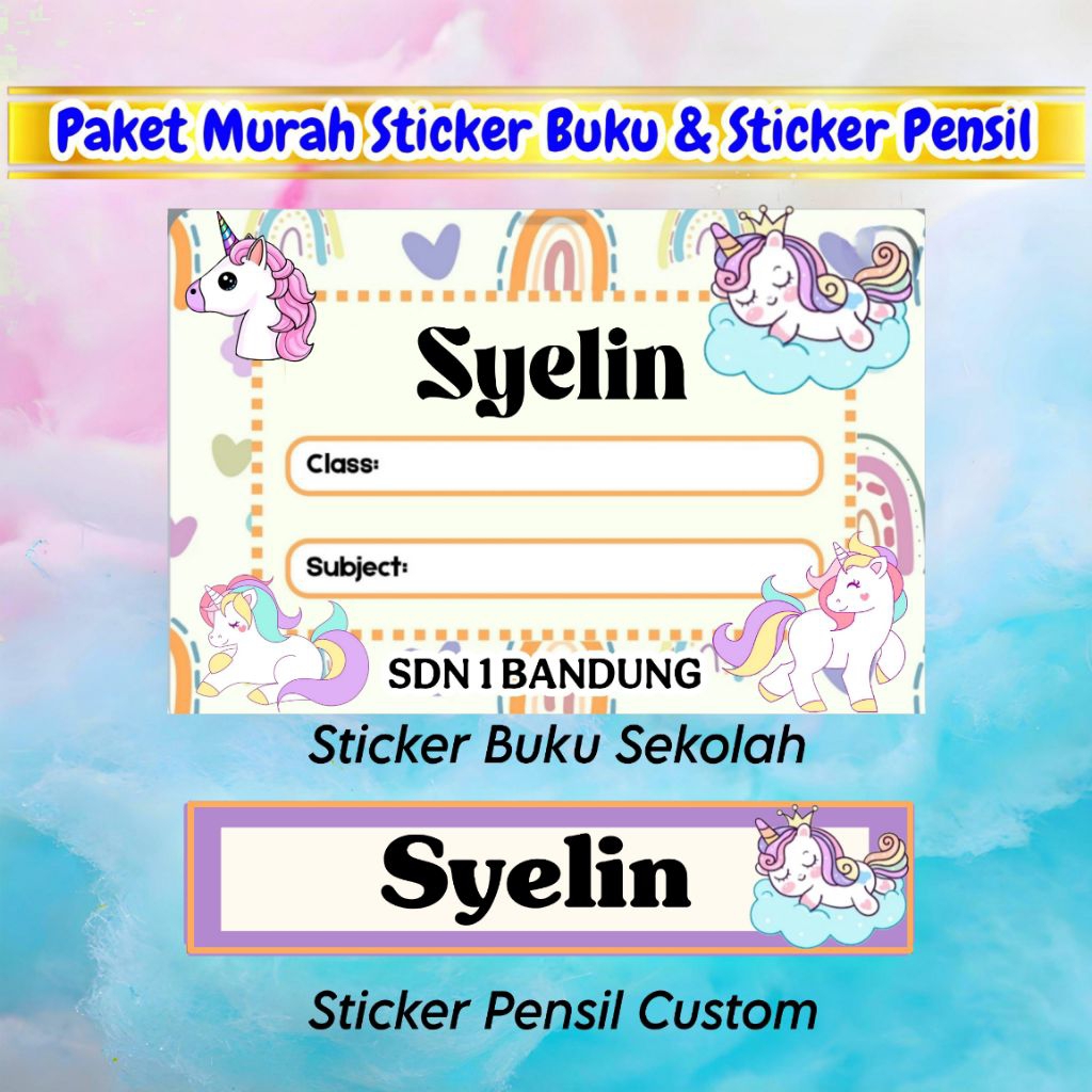 

PAKET MURAH LENGKAP STICKER BUKU + STICKER PENSIL CUSTOM MOTIF UNICORN