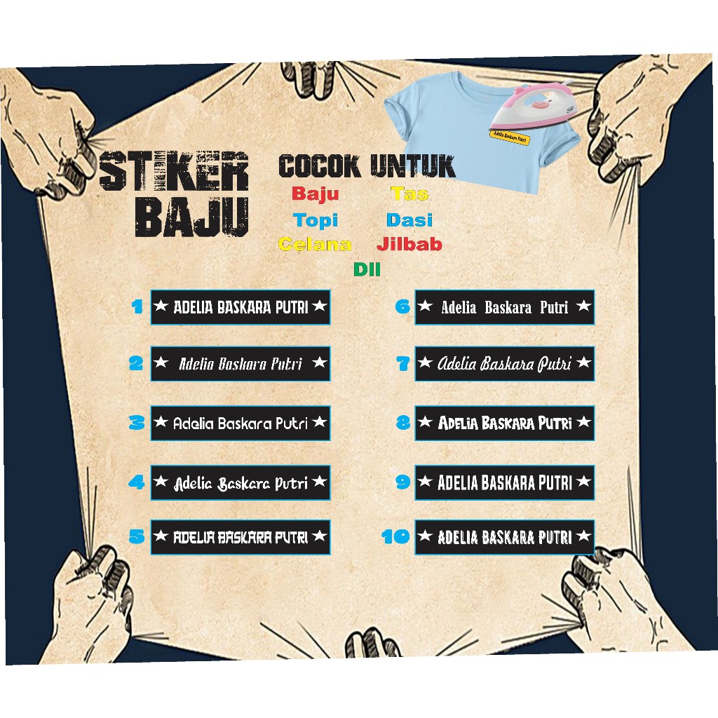 

Sablon Stiker Setrika Label Nama/Custom Label Nama Untuk Anak-anak Dan Dewasa Bahan Dtf Isi 30 Pcs Waterproof