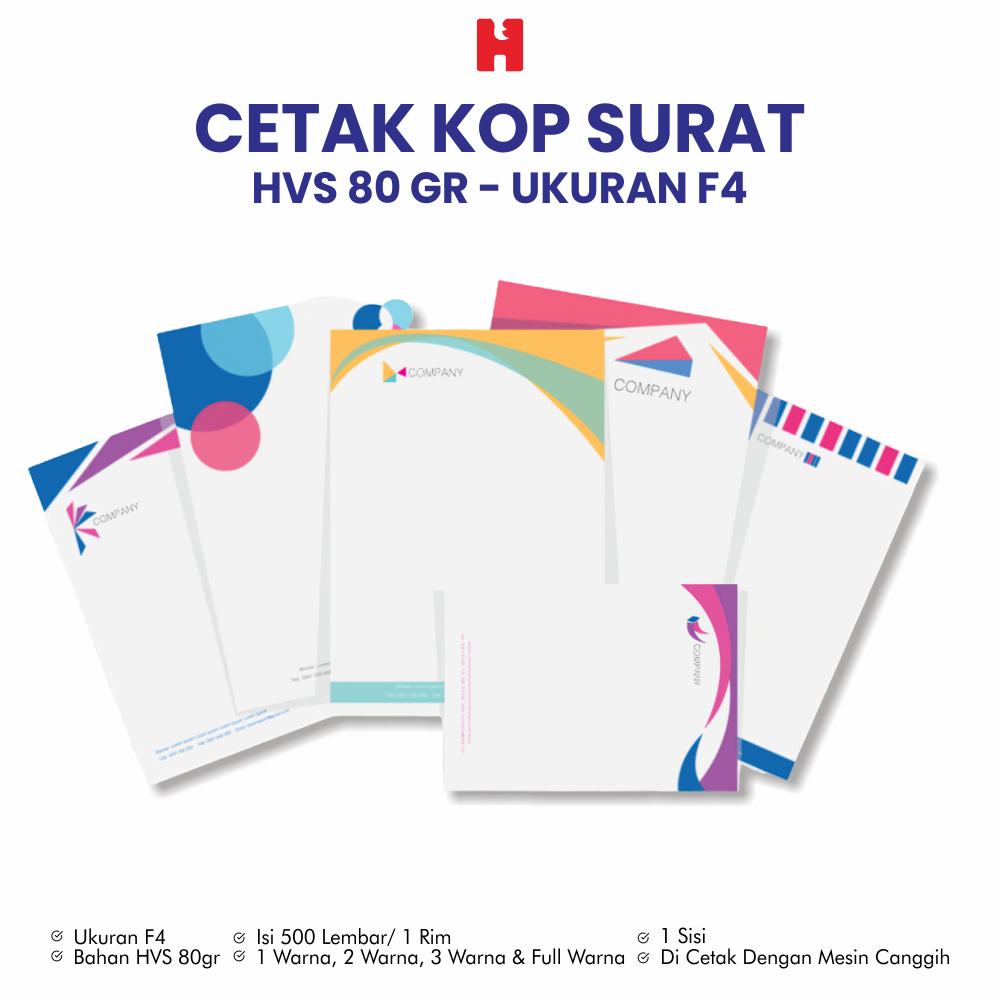 

Cetak Kop Surat Custom Bahan HVS 80gr - Ukuran F4 *Isi 500 Lembar