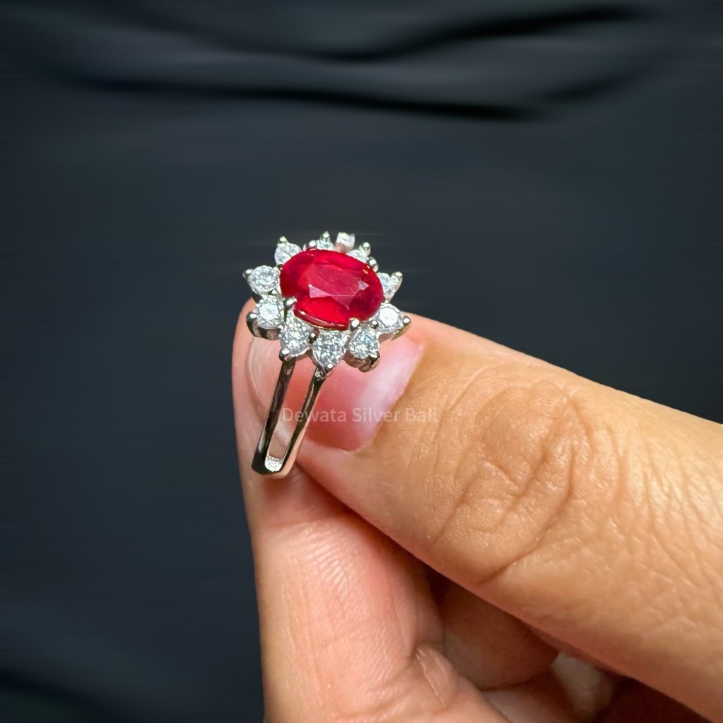 Cincin Perak Batu Ruby Pigeon Blood Cutting Natural by Dewata Silver Bali Cincin Wanita Cantik & Har