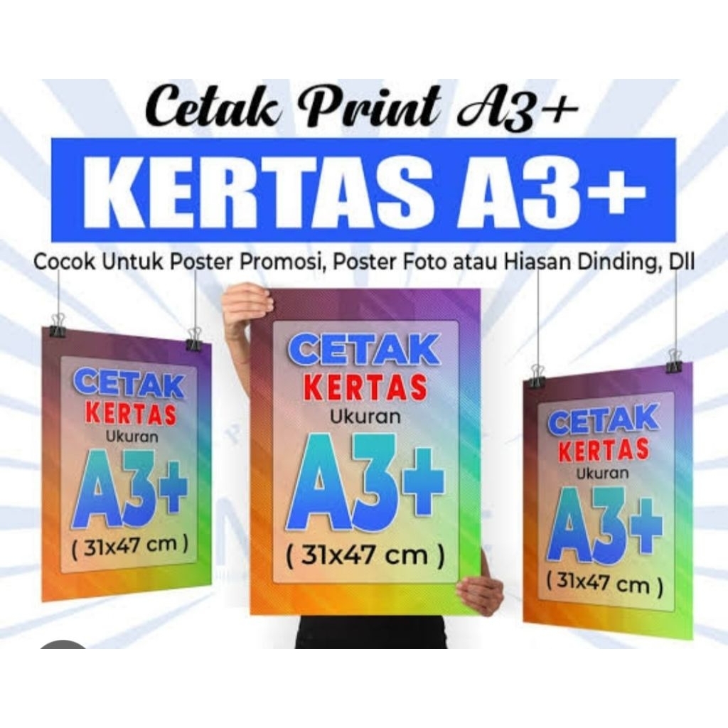 

Cetak Kertas Art Paper ukuran A3+ (48,3 x 32,9 cm) Glossy 150 gsm, 210 gsm, 230 gsm, 260 gsm, 310 gsm. Bisa Bolak Balik. FREE DESAIN !!! Harga Grosir