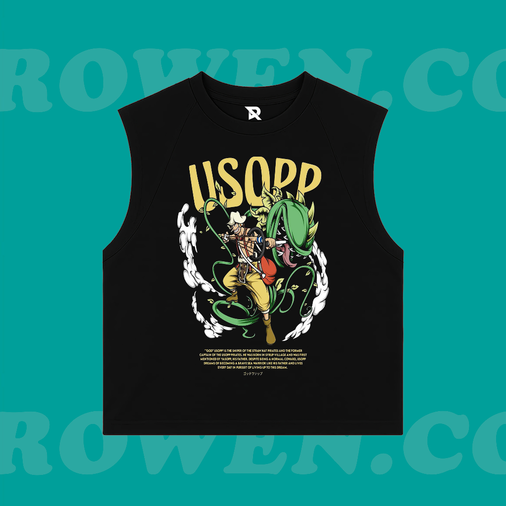 ROWEN.CO - KAOS BAJU SINGLET USOPP ONE PIECE SNIPER | BAND METAL MUSIK ROCK | T-SHIRT SINGLET HITAM 