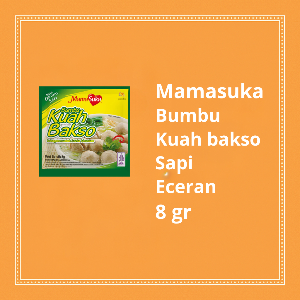 

Mamasuka Kuah Bakso 8g – Bumbu Instan Kuah Bakso Gurih dan Praktis