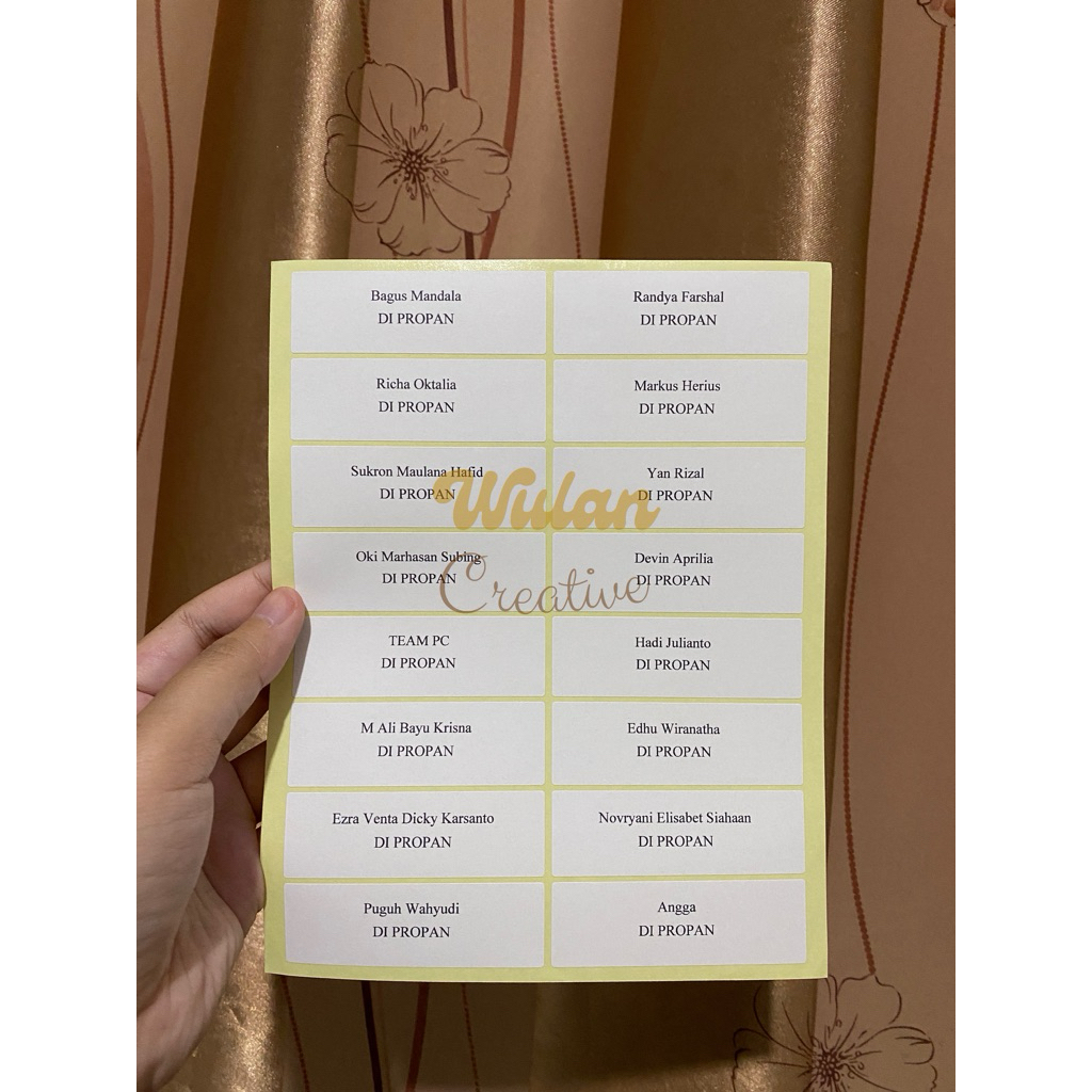 

Label Nama 104 Undangan Pernikahan, Khitanan dll. (1 Lembar isi 16 sticker, seperti di gambar)