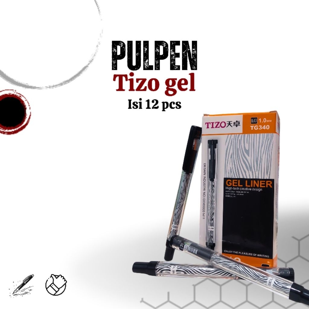 

(1 pack=12 pcs) Pulpen gel Tizo - pulpen motif zebra - pulpen hitam 1,0 mm murah