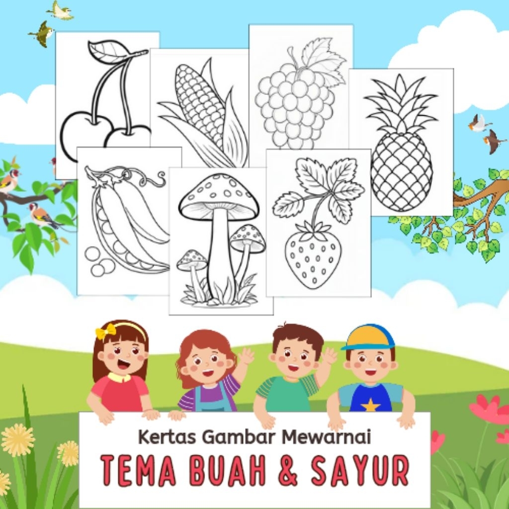 

20 LEMBAR KERTAS MEWARNAI ANAK TEMA BUAH & SAYUR (READY LANGSUNG KIRIM)