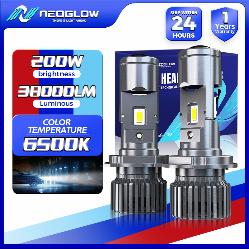 NeoGlow H4 Lampu LED Lensa Lampu mobil Luminos PRO 200W 38.000LM 6500K LED Lampu Depan Mobil Tahan A