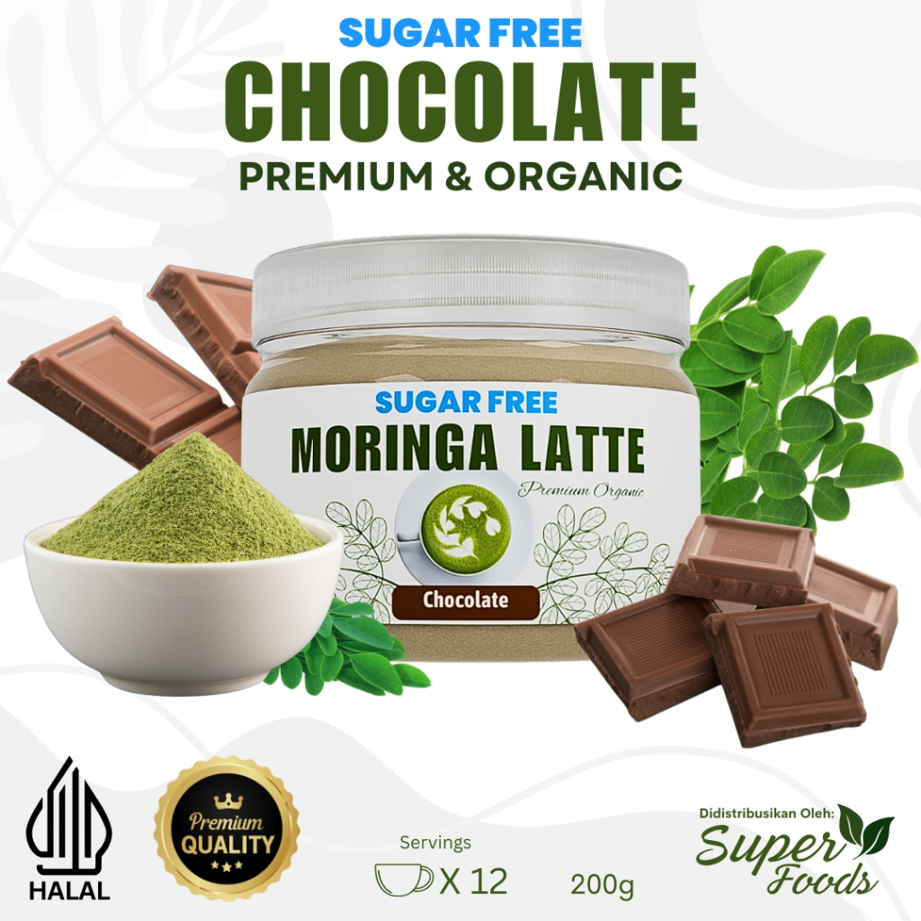 

Moringa Latte Sugar-Free SuperFoods [CHOCOLATE] 200g (kelor)(PREMIUM)(ORGANIK)
