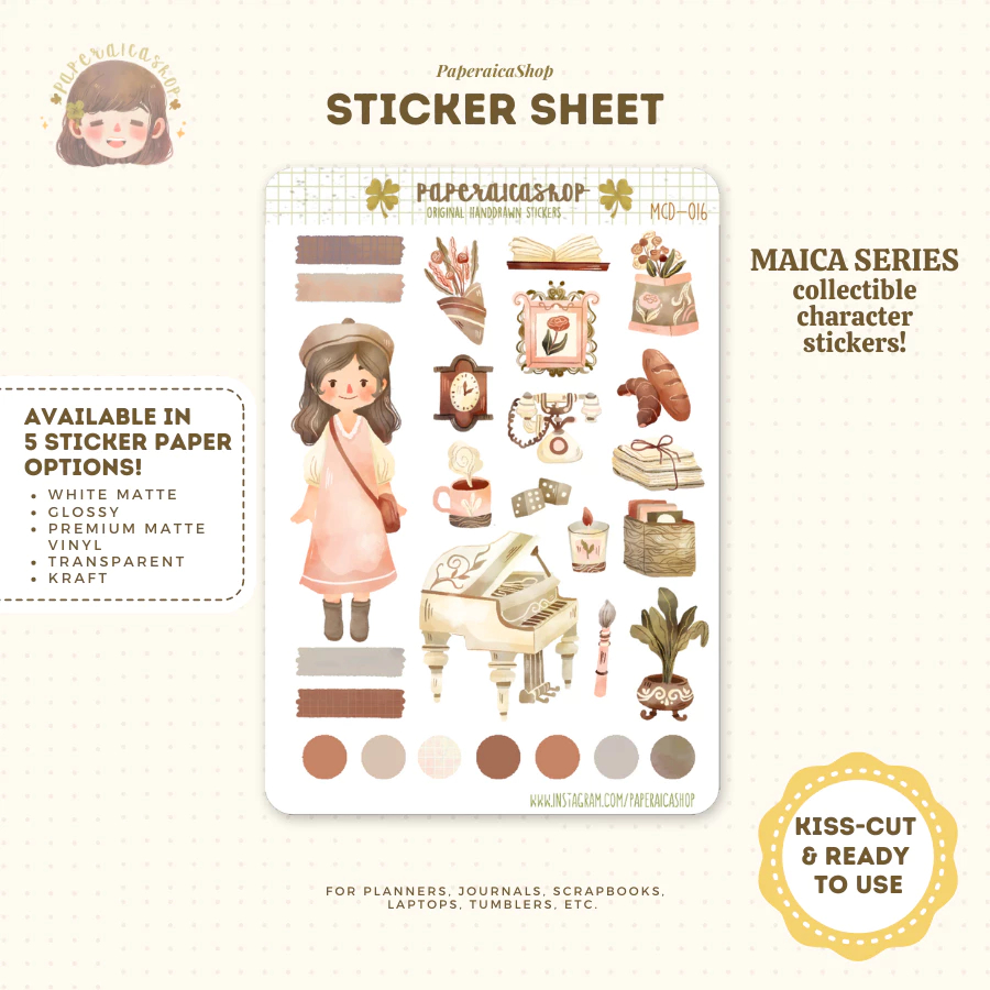 

Paperaica - Cute Light Academia Girl Stickers, Pink Girl Stickers, Dainty Girl Stickers