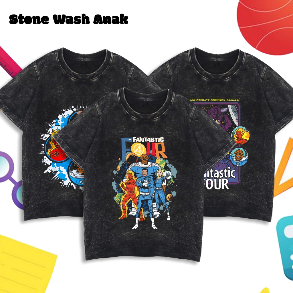 Fiego FANTASTIC FOUR | Premium T-Shirt Anak | Stone Wash