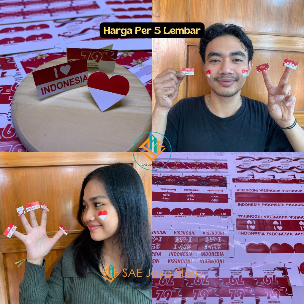 

(5 LEMBAR) SAE - STICKER PIPI MERAH PUTIH ISI 30 DAN 32 PCS HUT KEMERDEKAAN RI / STIKER 17 AGUSTUSAN