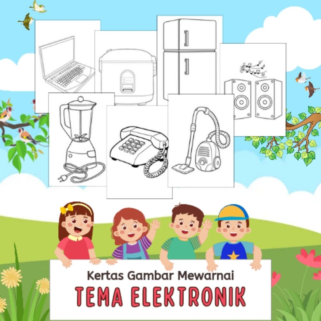 

20 LEMBAR KERTAS MEWARNAI ANAK TEMA ELEKTRONIK (READY LANGSUNG KIRIM)