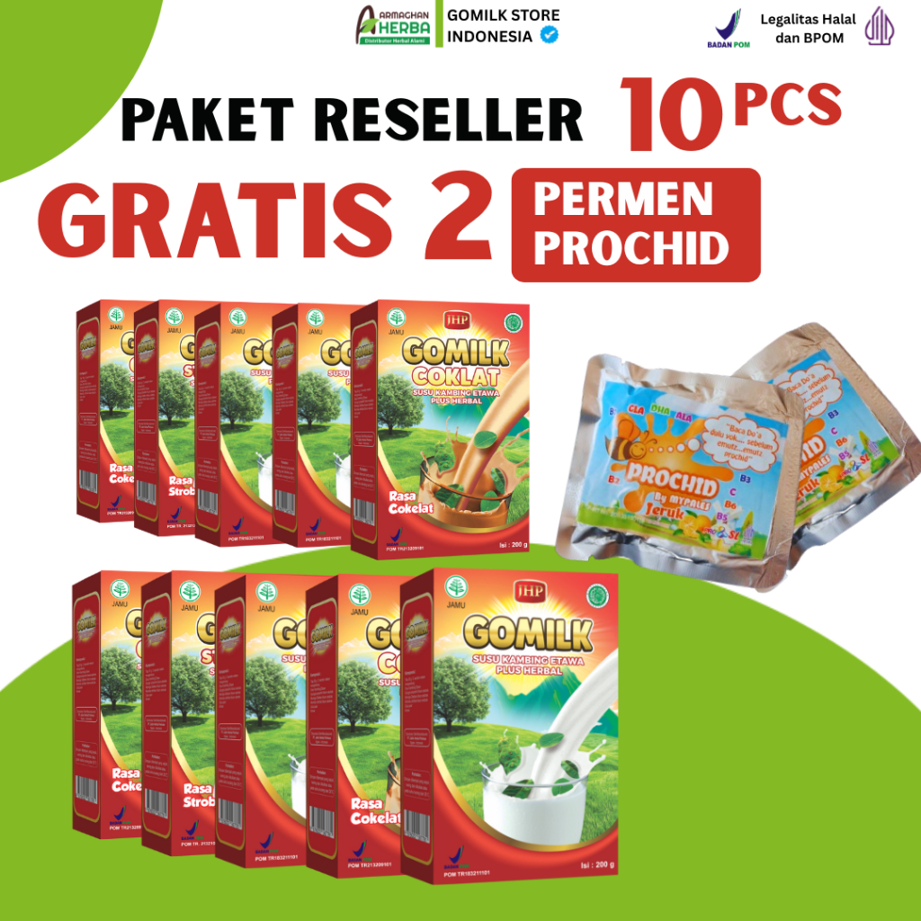 

[PAKET RESELLER] [GRATIS HADIAH][BELI 8 GRATIS 2] [EXPIRED LAMA] Susu Kambing GOMILK 200 gr GARANSI Produk Original