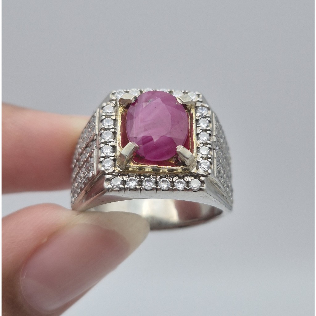 Cincin perak handmade batu natural ruby burma ha 2,91 ct, ukuran jari bisa disesuaikan (free resize)