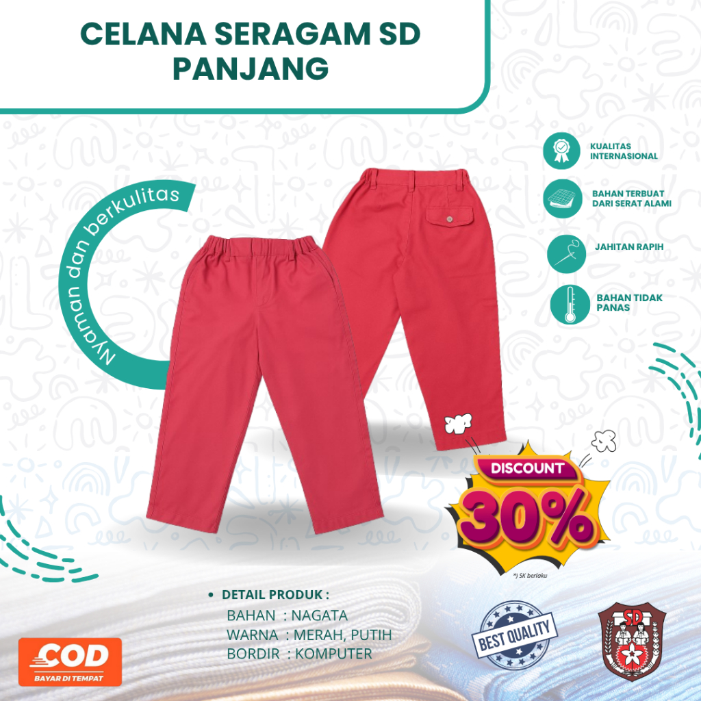 CELANA SERAGAM SD CELANA PANJANG NAGATA | SERAGAM SD CELANA SEKOLAH MURAH BAHAN PREMIUM || CELANA PA