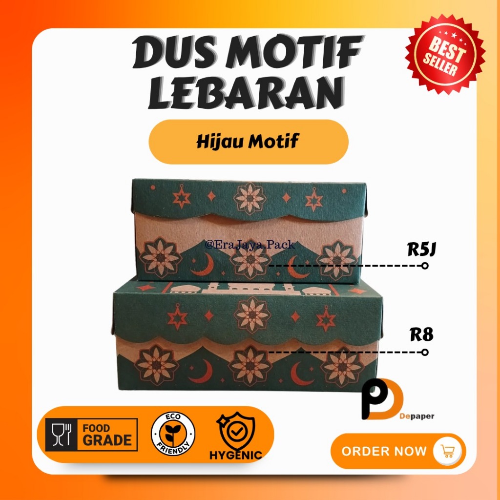 

[Min 25pcs] Dus Kue Motif Hijau Lebaran Box makanan/Kue/Nasi Non Laminasi Variasi R5J,R8