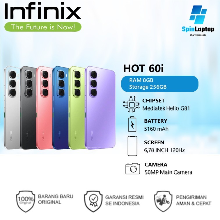 INFINIX HOT 60I 8GB /256GB | Mediatek Helio G81 NFC | Layar 120Hz Android 15