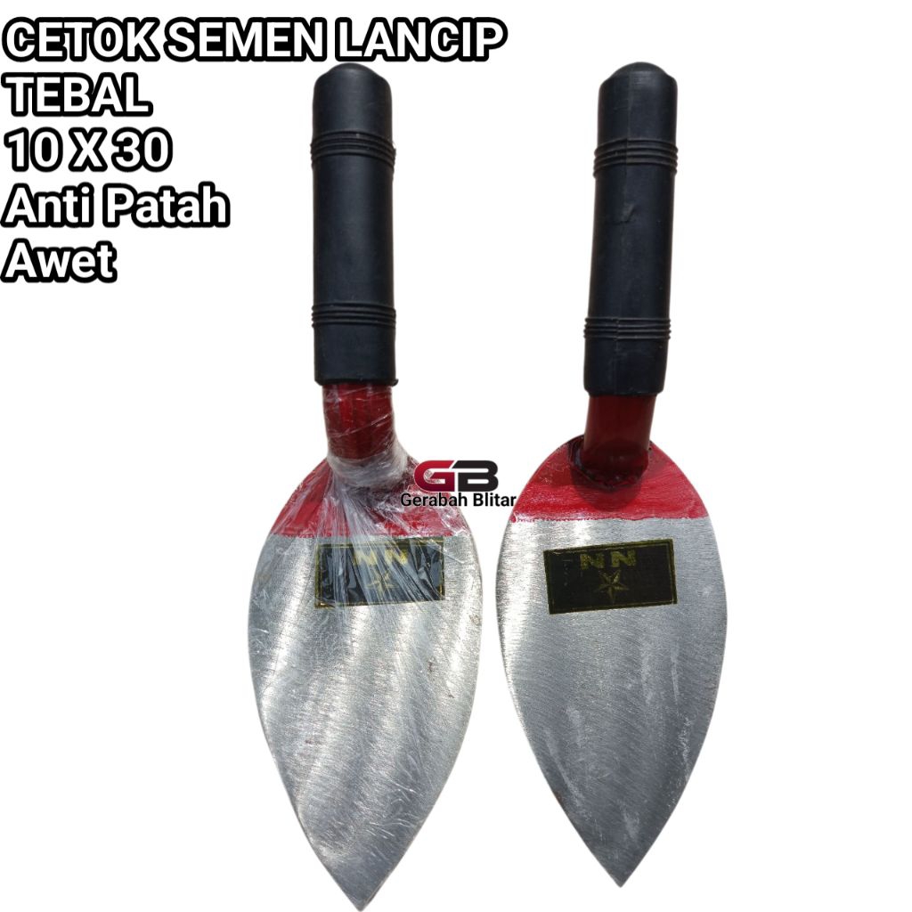 Cetok Semen / Sendok Semen Lancip, Tebal, Gagang Besi Lapis Karet / Anti Patah / Cetok Semen Besar