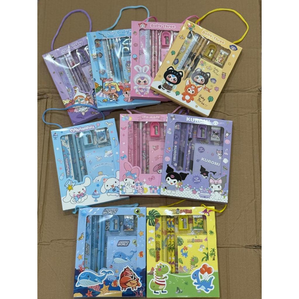

PENSIL SET 6 IN 1 KARAKTER CRY BABY BABY TREE DINO SANRIO KUROMI CHINAMOROL MELODY ATK SET 6IN1