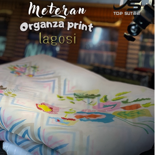 Meteran kain Organza Print Lagosi Lontara | Top Sutra