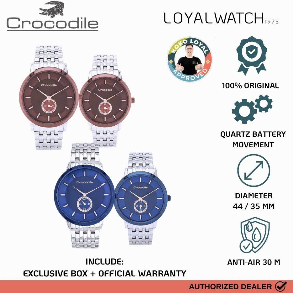 Jam Tangan Crocodile Pria Wanita Couple CF-024E11F CF-024F11C CM-024E11F CM-024F11C Sapphire Crystal