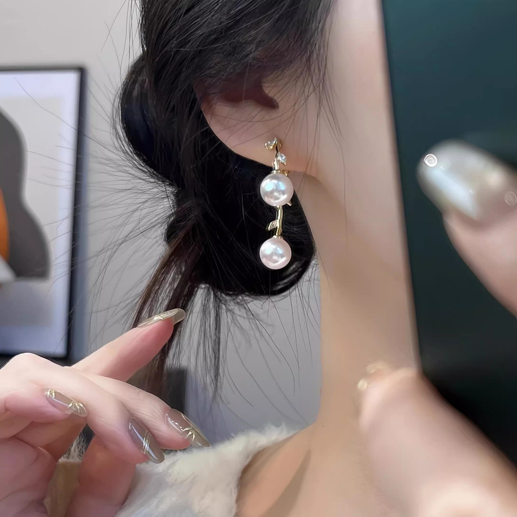 Anting Mutiara juntai ewelry Anting Titanium Panjang Mutiara Anting Wanita Cinta Dewasa Korea A1204