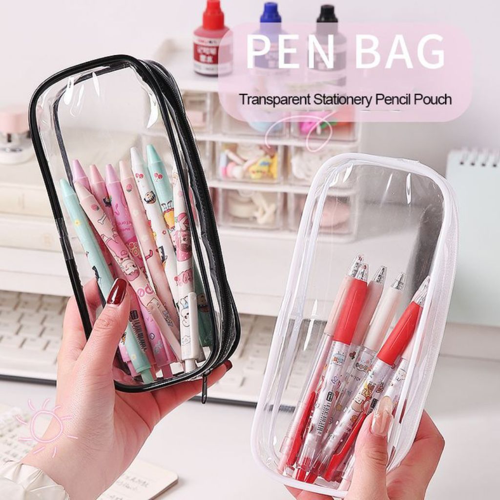 

Transparan Pencil Case Simple Minimalist Black White Aesthetic / Tempat pensil transparan bahan pvc estetik