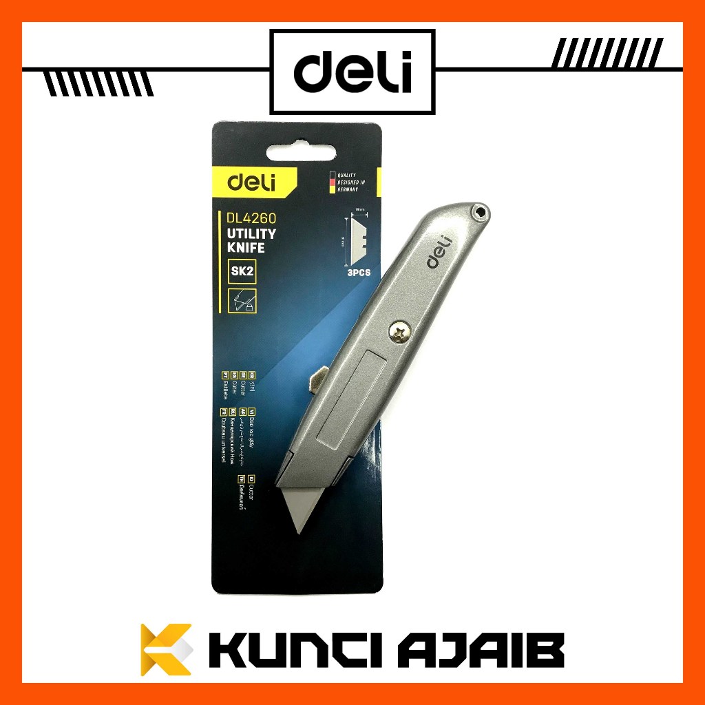 

DELI DL4260 Utility Knife Pisau Cutter Aluminium - Cuter Alumunium Pemotong Kertas Kater