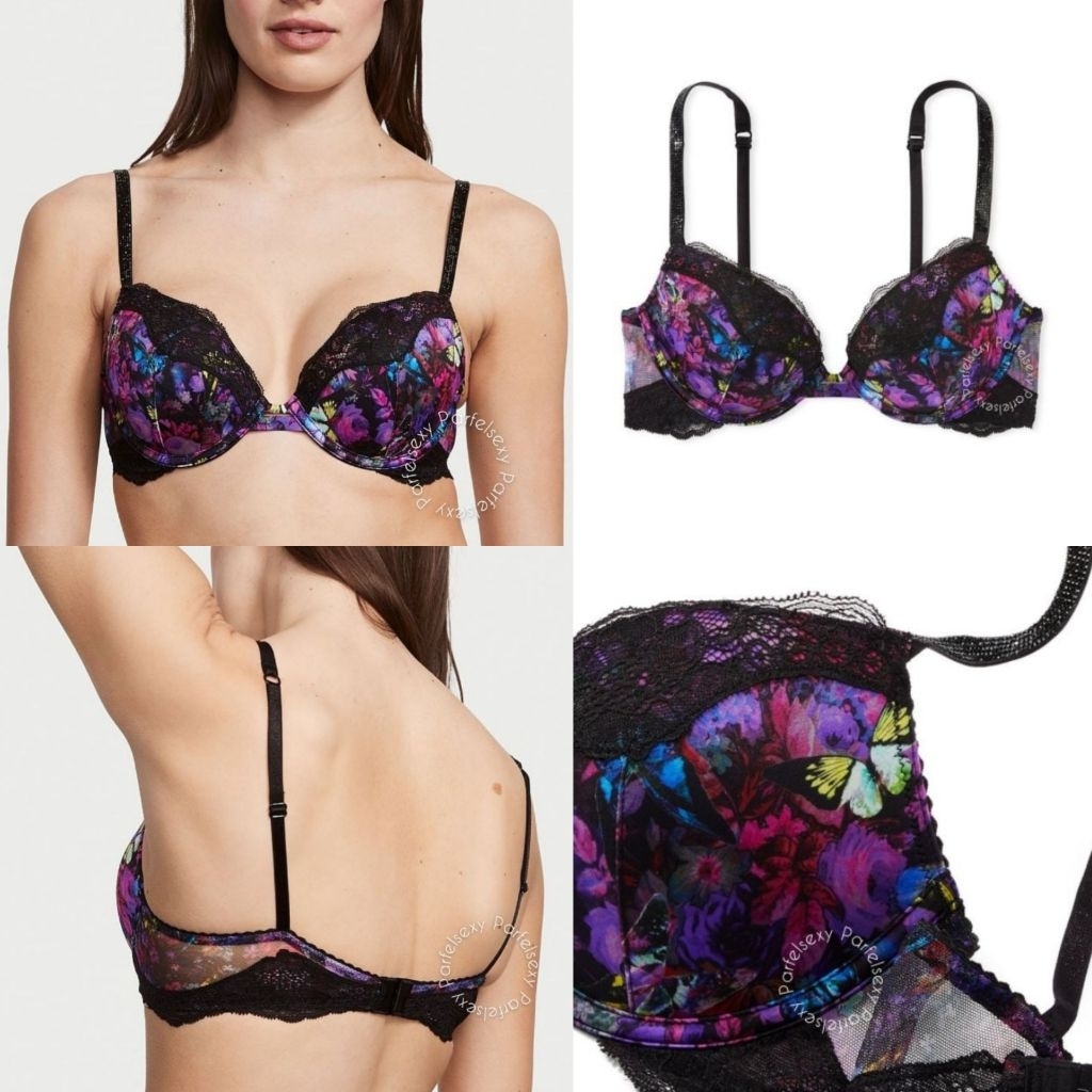 Victoria Secret Very Sexy Shine Strap Lace Trim Bra Push Up Level 3 34DD 11221822