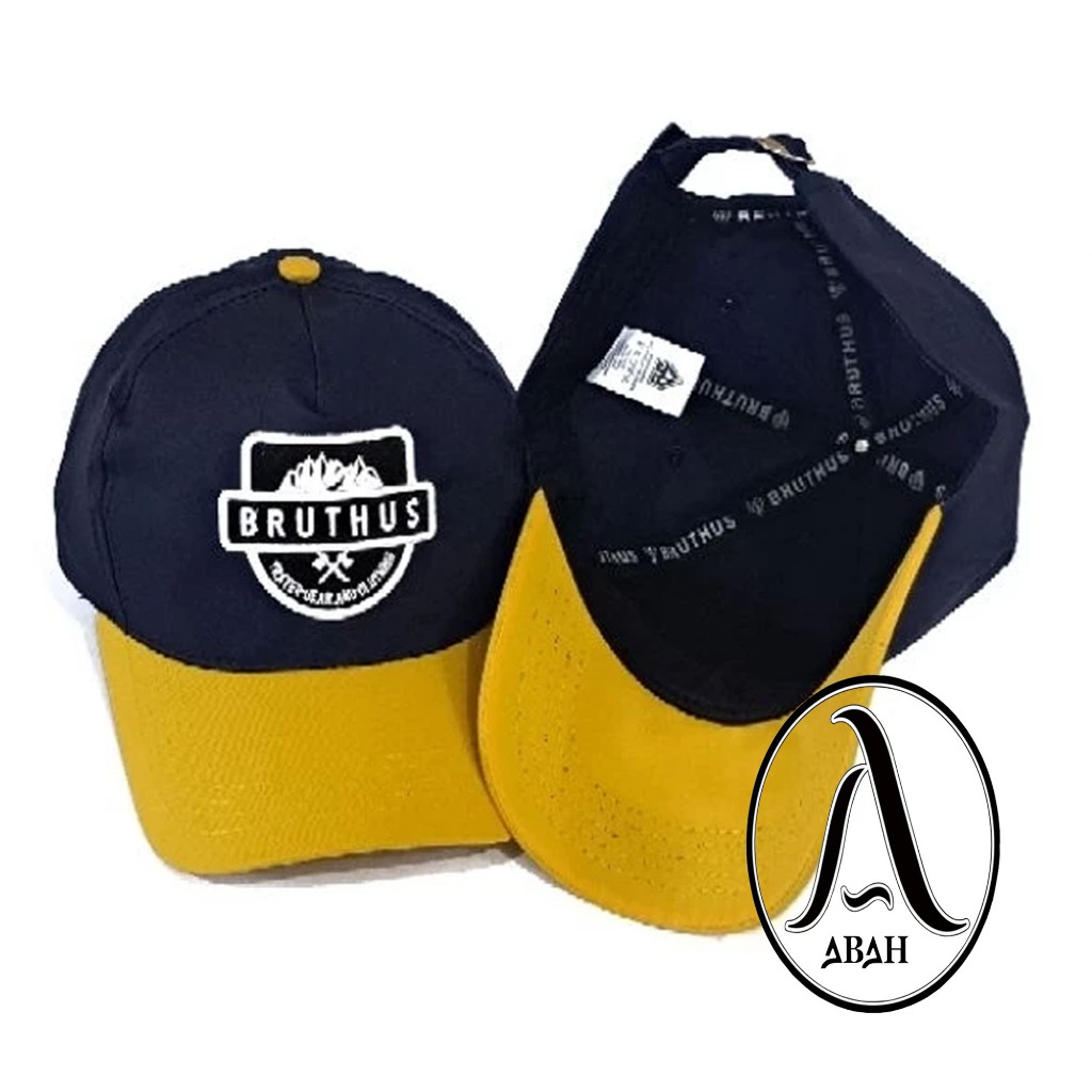 ABAH BRUTHUS Topi Pria Baseball NAVY KUNING Cap Distro Keren Fashion Casual Sport Bahan Tebal Gaya P