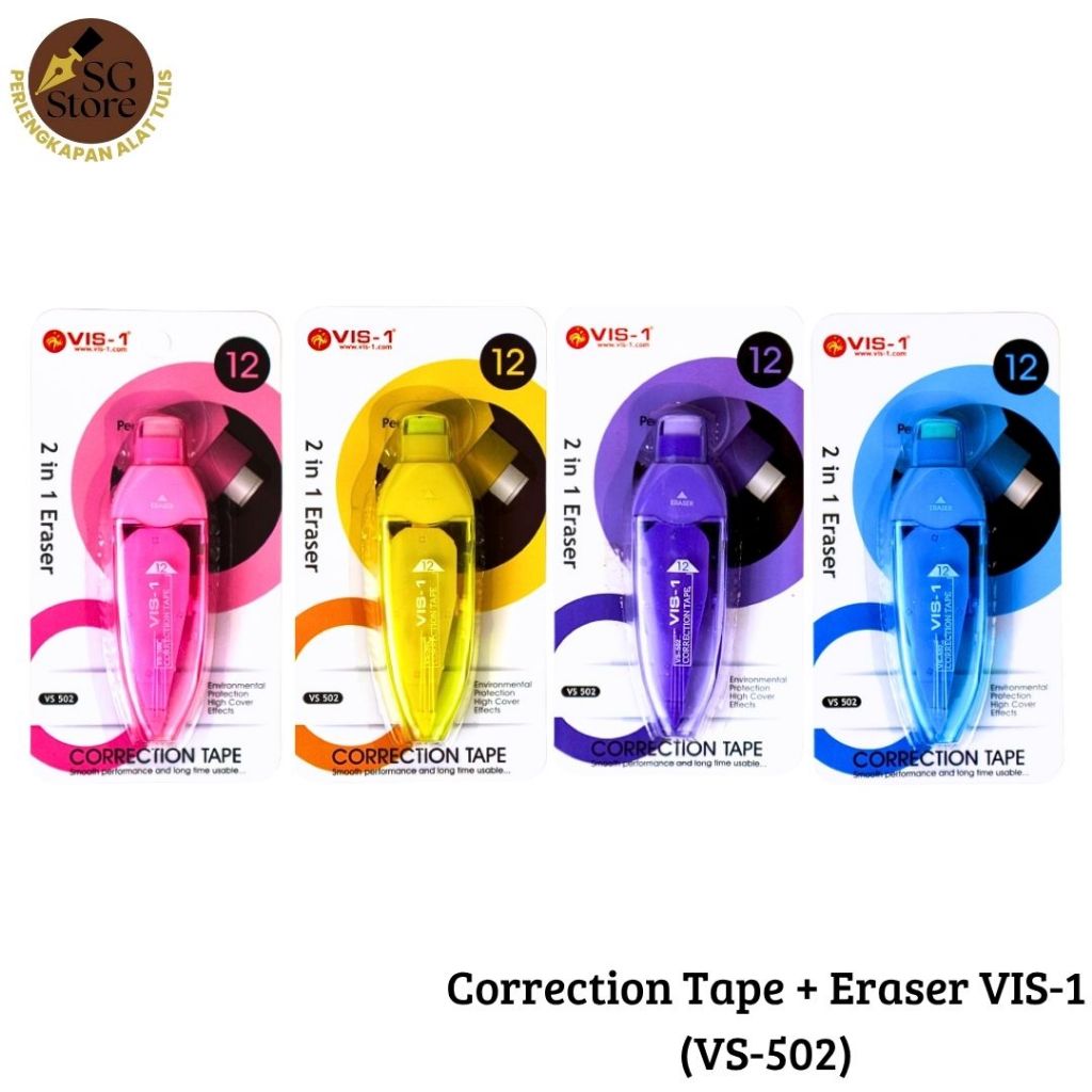 

VIS-1 Correction Tape VIS-1 VS 502 / Tipe Ex Kertas + Penghapus / Stipo Kertas / Tipex