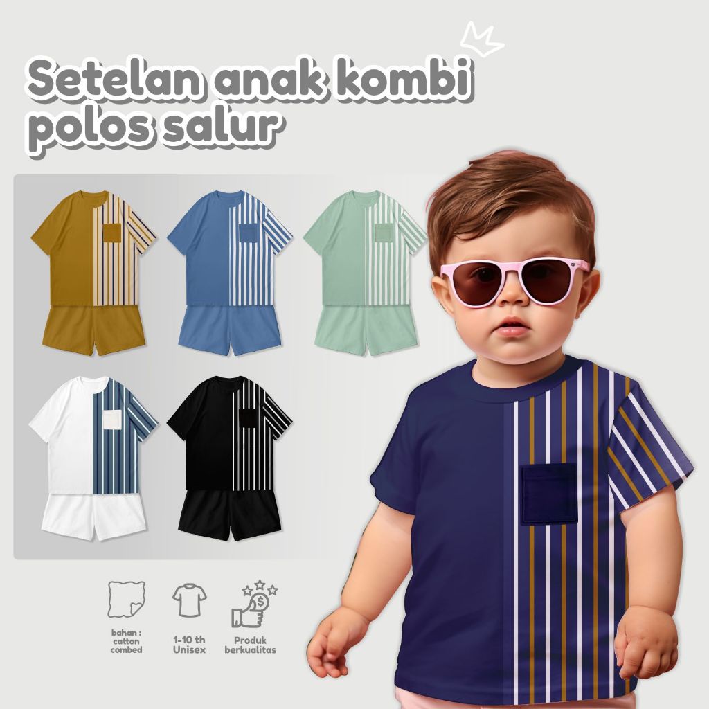 Setelan Anak Kombinasi Warna Two Tone Tree Block
