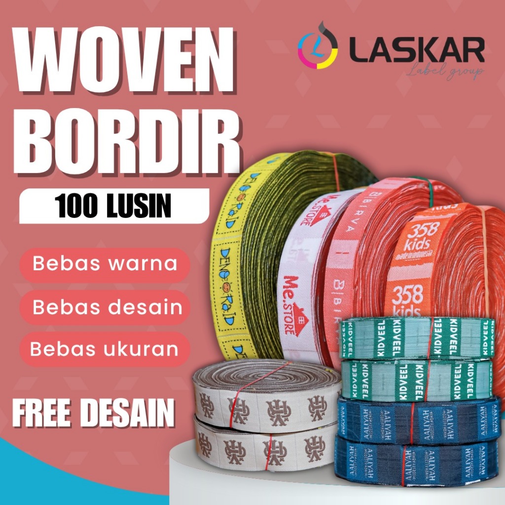 

woven label baju custom nama sendiri untuk baju di pondok border lebel merek border