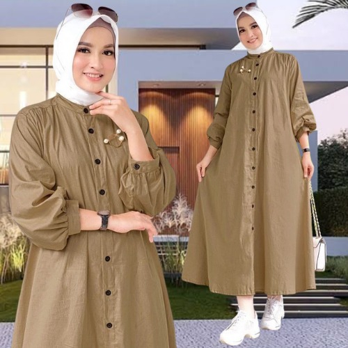 Piya Midi Dress Terbaru 2025 Wanita Bahan Katun Rami Grade A Jumbo