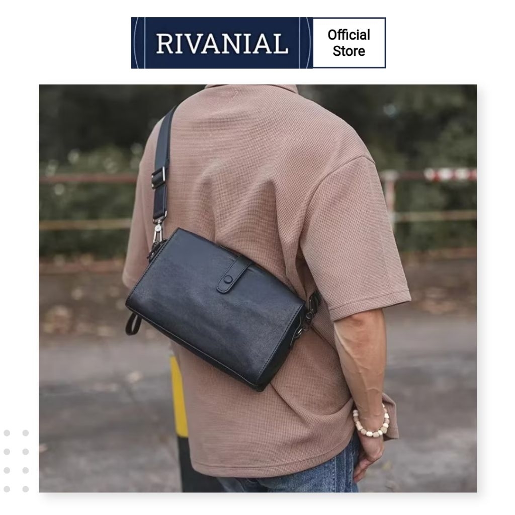 Rivanial Tas Bahu Pria Kulit Sapi Asli- Tas Selempang Tas Genggam Pria