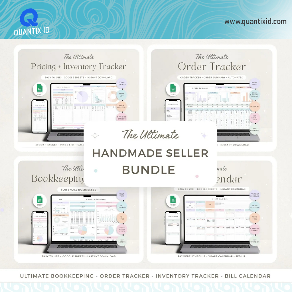 

Small Business Google Sheets Bookkeeping Spreadsheet Inventory Tracker Product Handmade Order Tracker Pricing Calculator Tax Bill Calendar