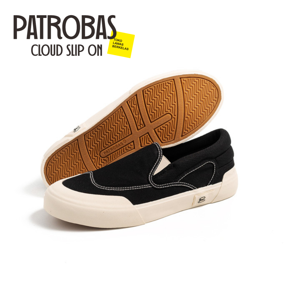 Sepatu Patrobas Cloud Black White Slip On with Ultralight Patrofoam - Patrobas Cloud Slip On