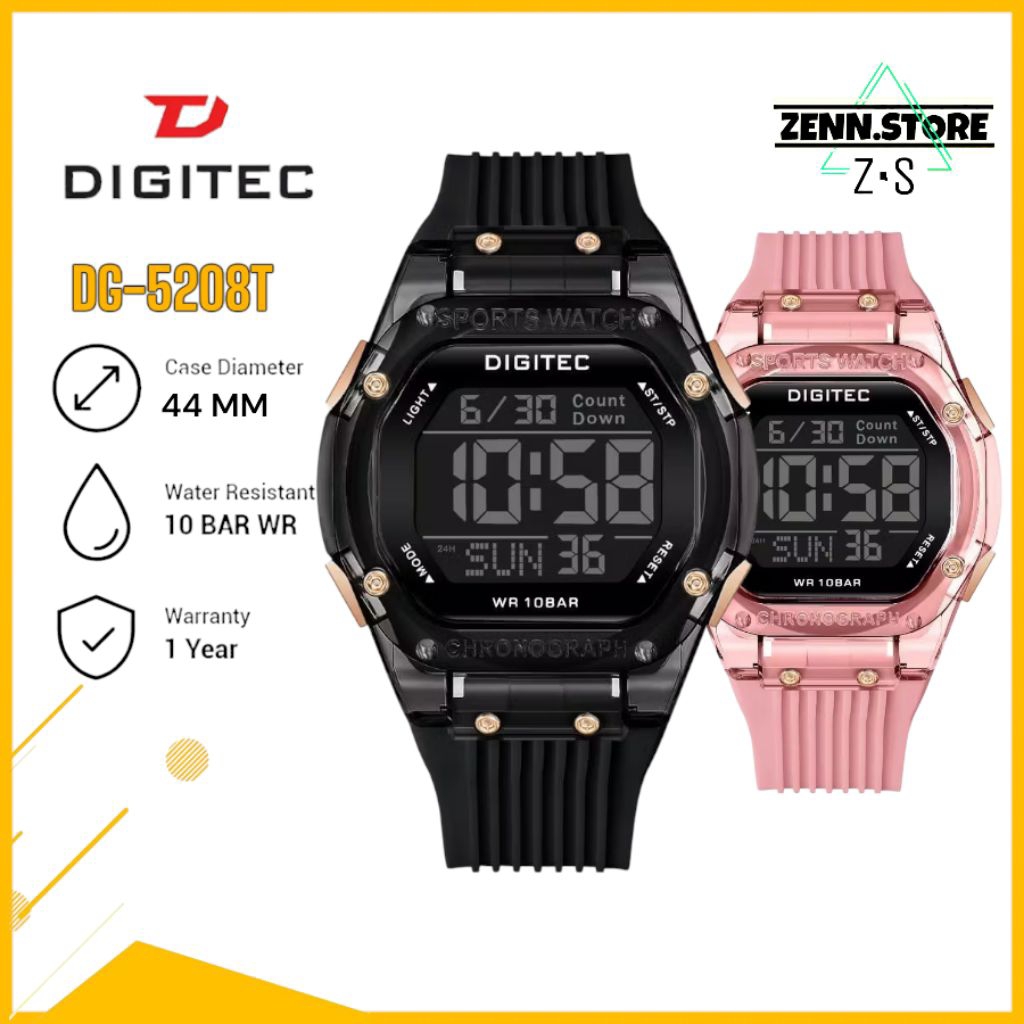 DIGITEC WATCH DG 5208 ORIGINAL - Jam Tangan Digital Sporty Bentuk Kotak Persegi Stylish fashionable 