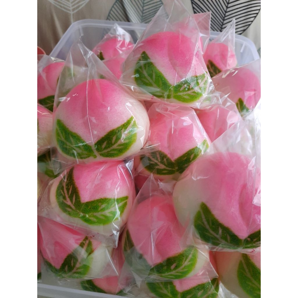 

pao bakpao persik isi tausa (red bean) peach pao, So Dao Pao. bakpao ulang tahun pao panjang umur ukuran 6cm