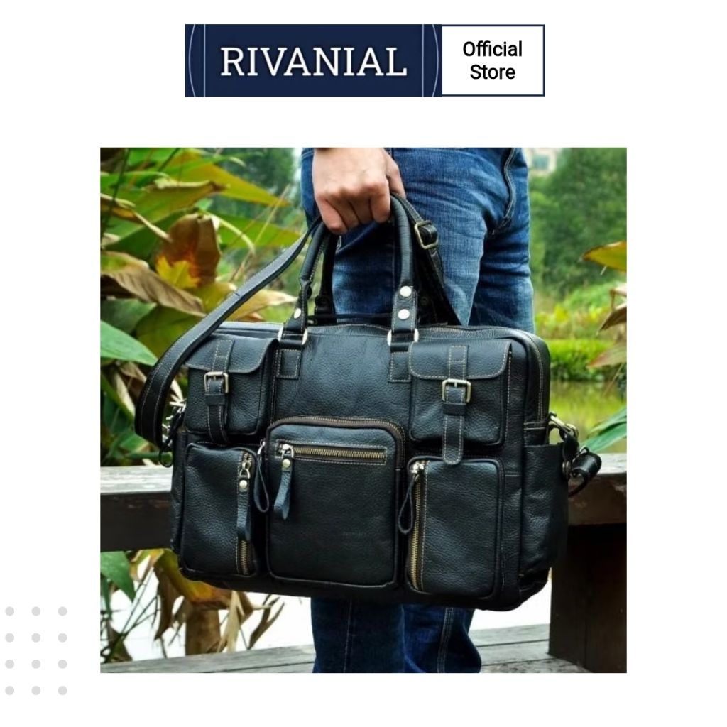 Rivanial Tas selempang kulit asli masuk laptop 15 inch / Tas selempang kerja pria